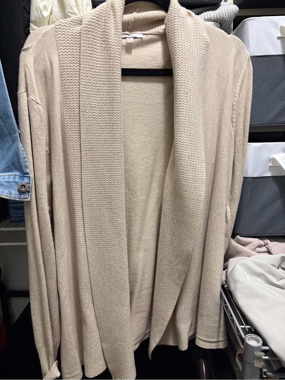 Milano Open-Front Shawl Collar Cardigan in Beige